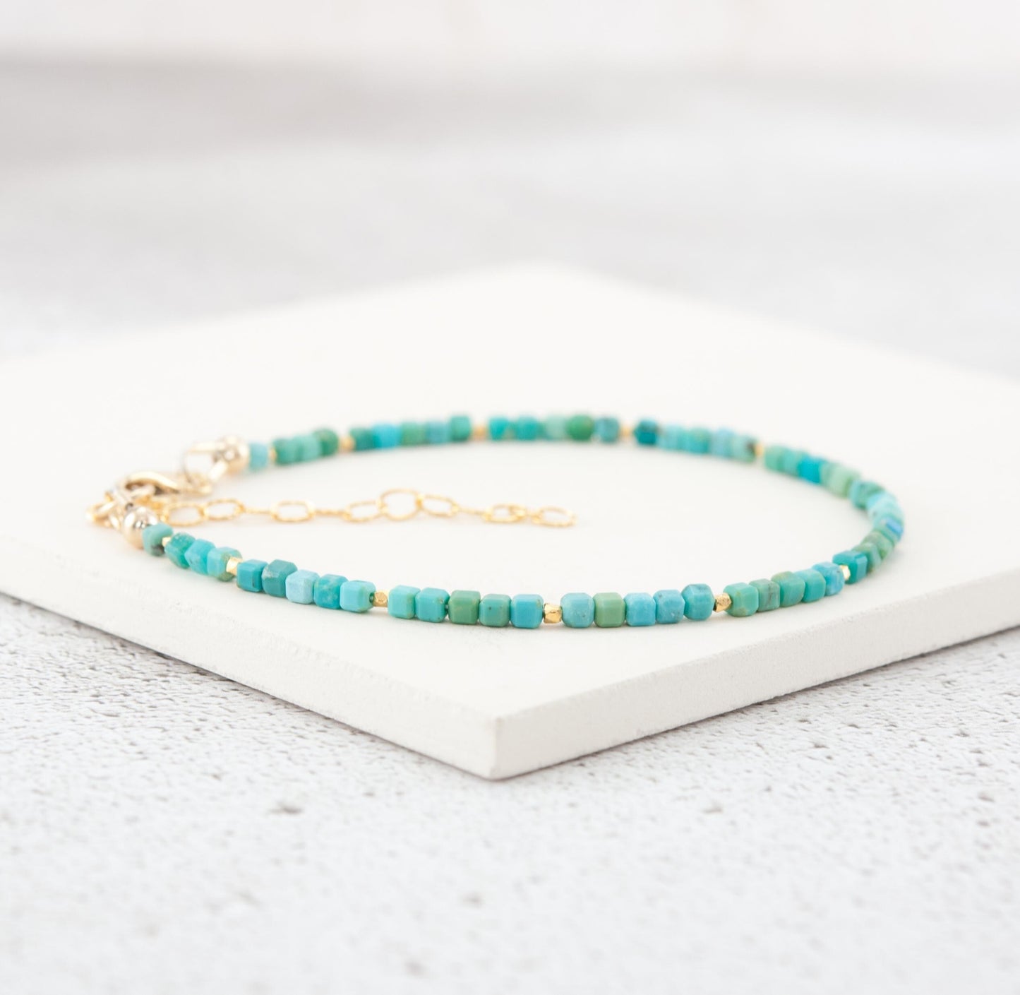 Dainty Turquoise Gemstone Cube Bead Bracelet