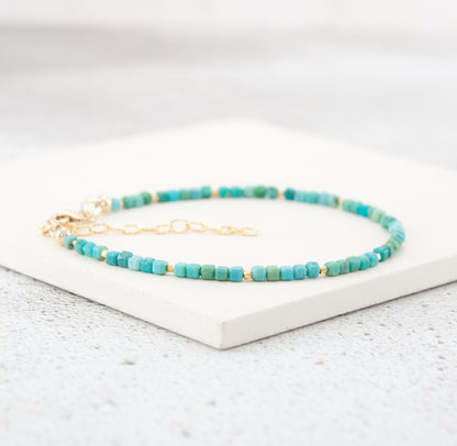 Dainty Turquoise Gemstone Cube Bead Bracelet