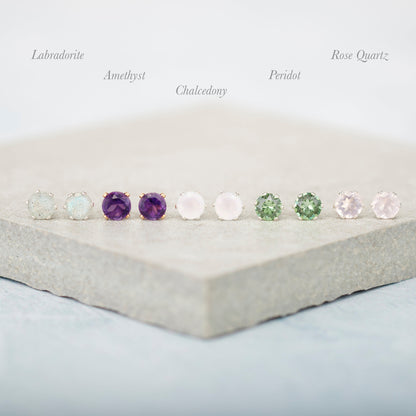 Dainty Citrine Gemstone Stud Earrings