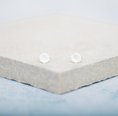 Dainty Chalcedony Gemstone Stud Earrings