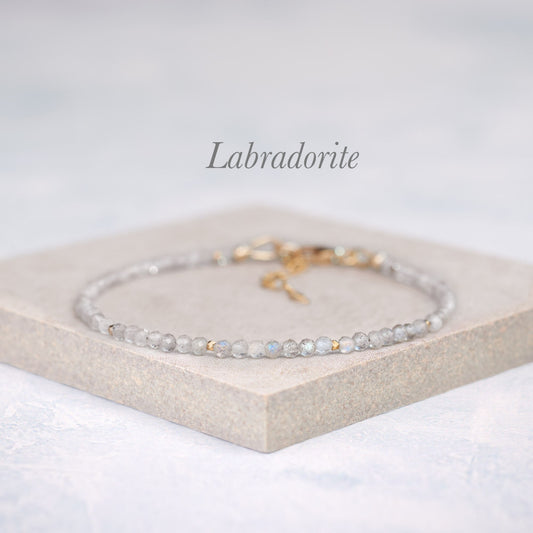 Dainty Labradorite Gemstone Bracelet (2mm)