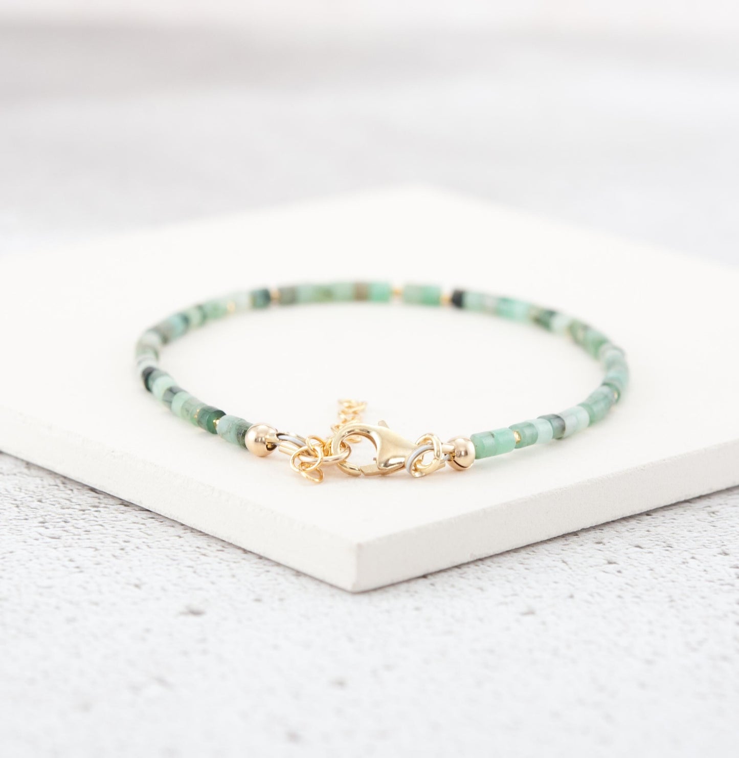 Dainty Emerald Heishi Bead Gemstone Bracelet