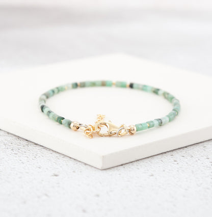 Dainty Emerald Heishi Bead Gemstone Bracelet