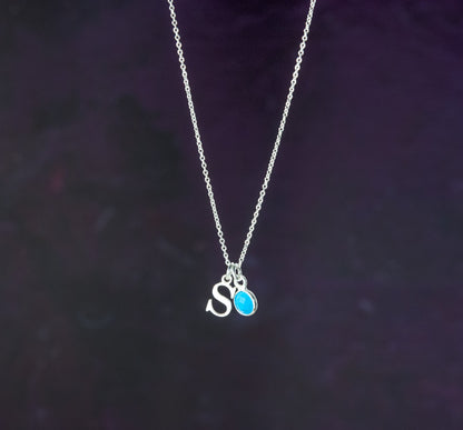 Initial & Turquoise December Birthstone Necklace