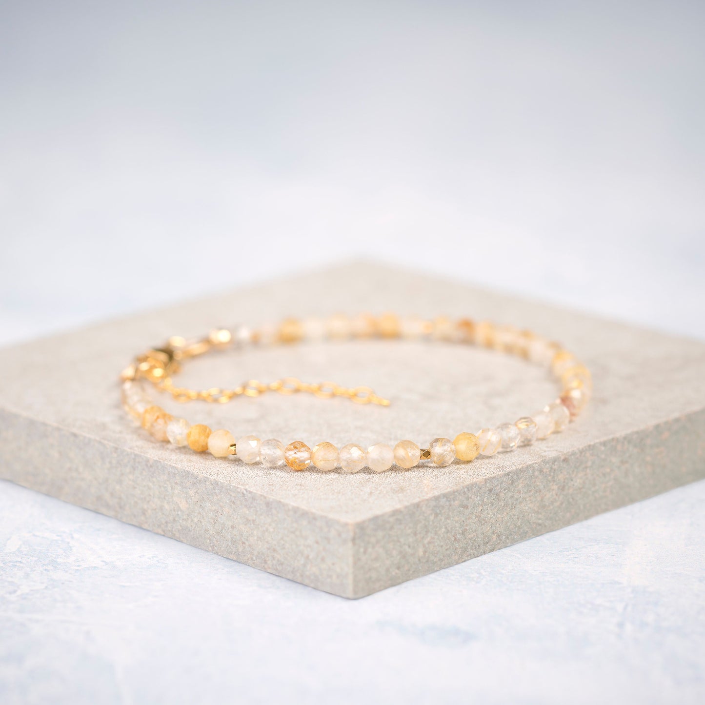 Dainty Golden Rutile Quartz Gemstone Bracelet