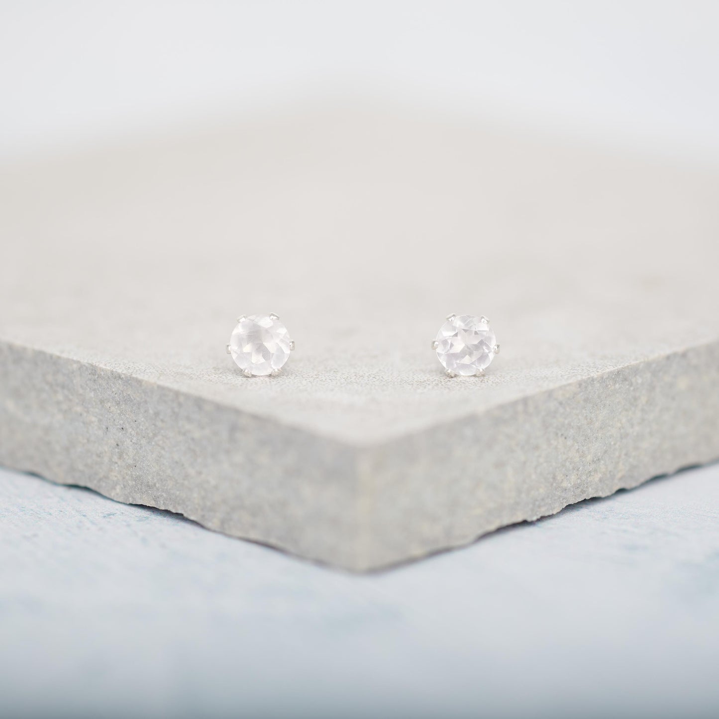 Dainty Rose Quartz Gemstone Stud Earrings
