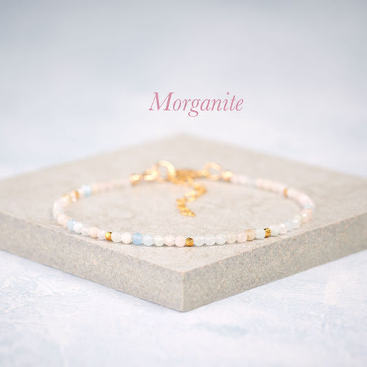 Dainty Morganite / Aquamarine (Multicolour Beryl) Gemstone Bracelet