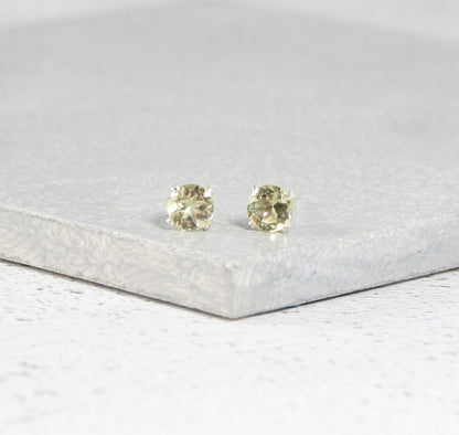 Dainty Lemon Quartz Gemstone Stud Earrings