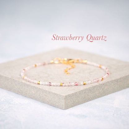 Dainty Strawberry Quartz Gemstone Bracelet