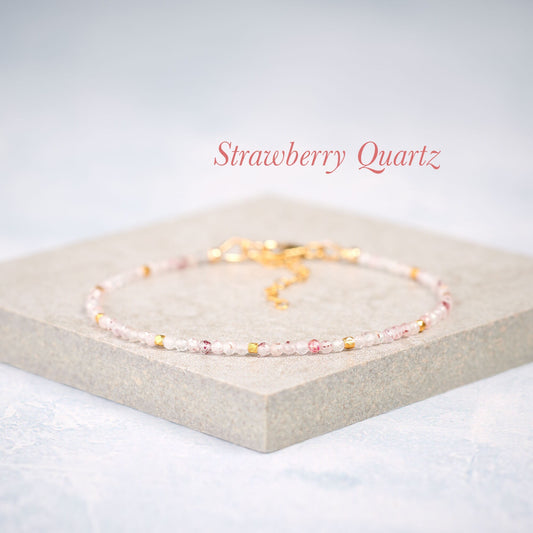 Dainty Strawberry Quartz Gemstone Bracelet