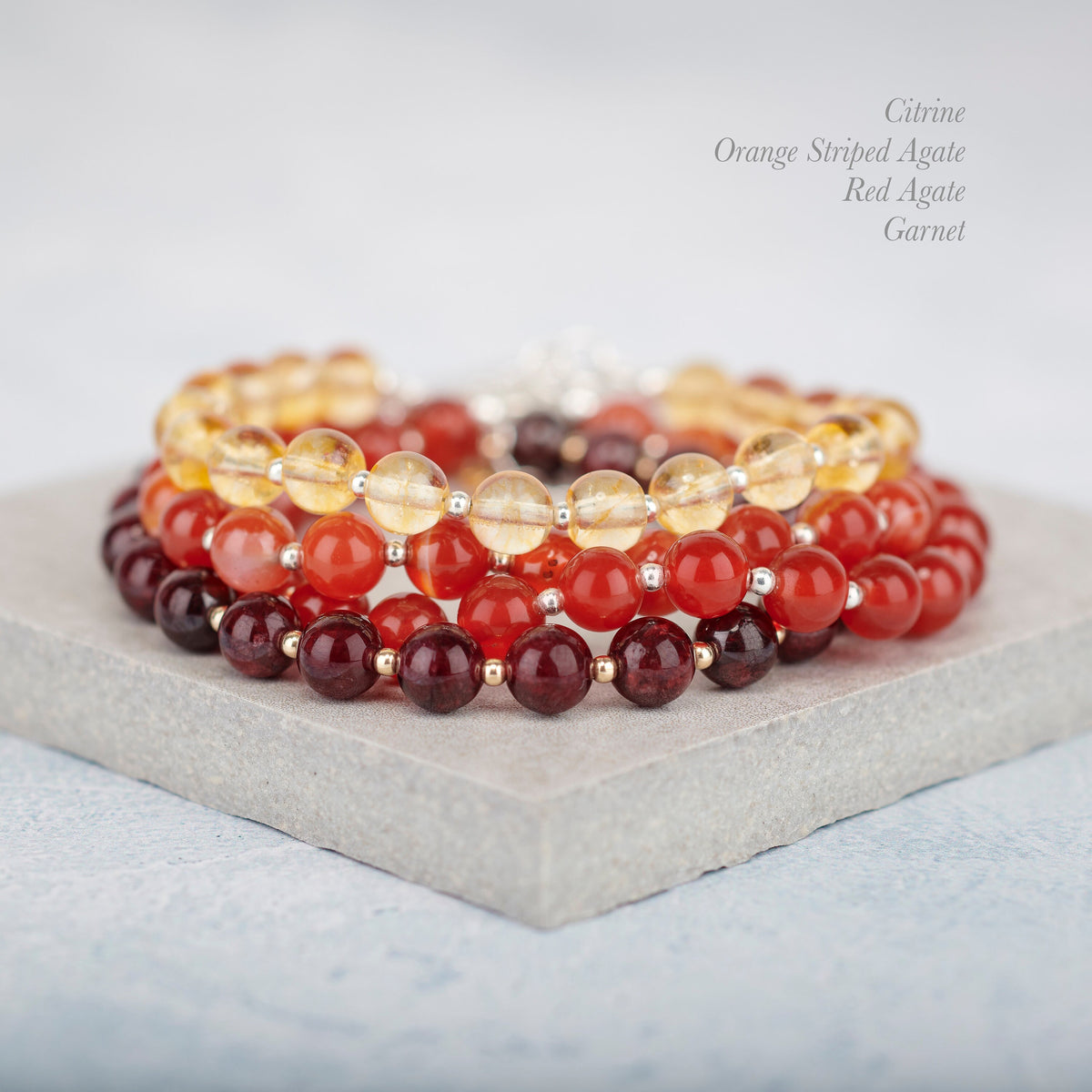 Orange Striped Agate Gemstone Bracelet