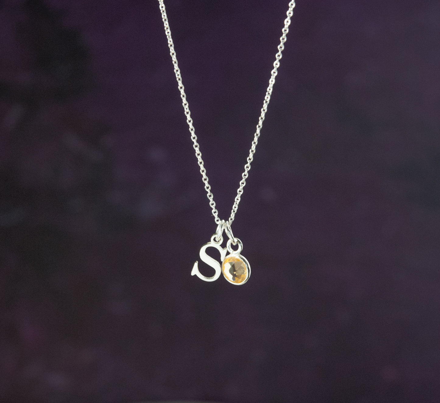 Initial & Citrine November Birthstone Necklace