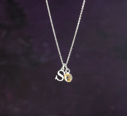 Initial & Citrine November Birthstone Necklace