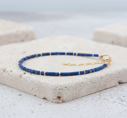 Lapis Lazuli Tiny Heishi Bead Gemstone Bracelet