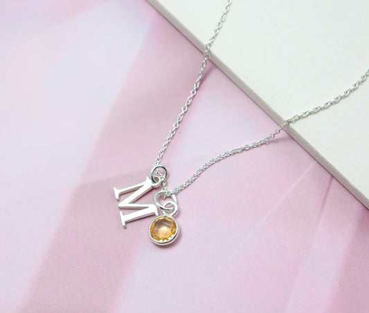 Initial & Citrine November Birthstone Necklace