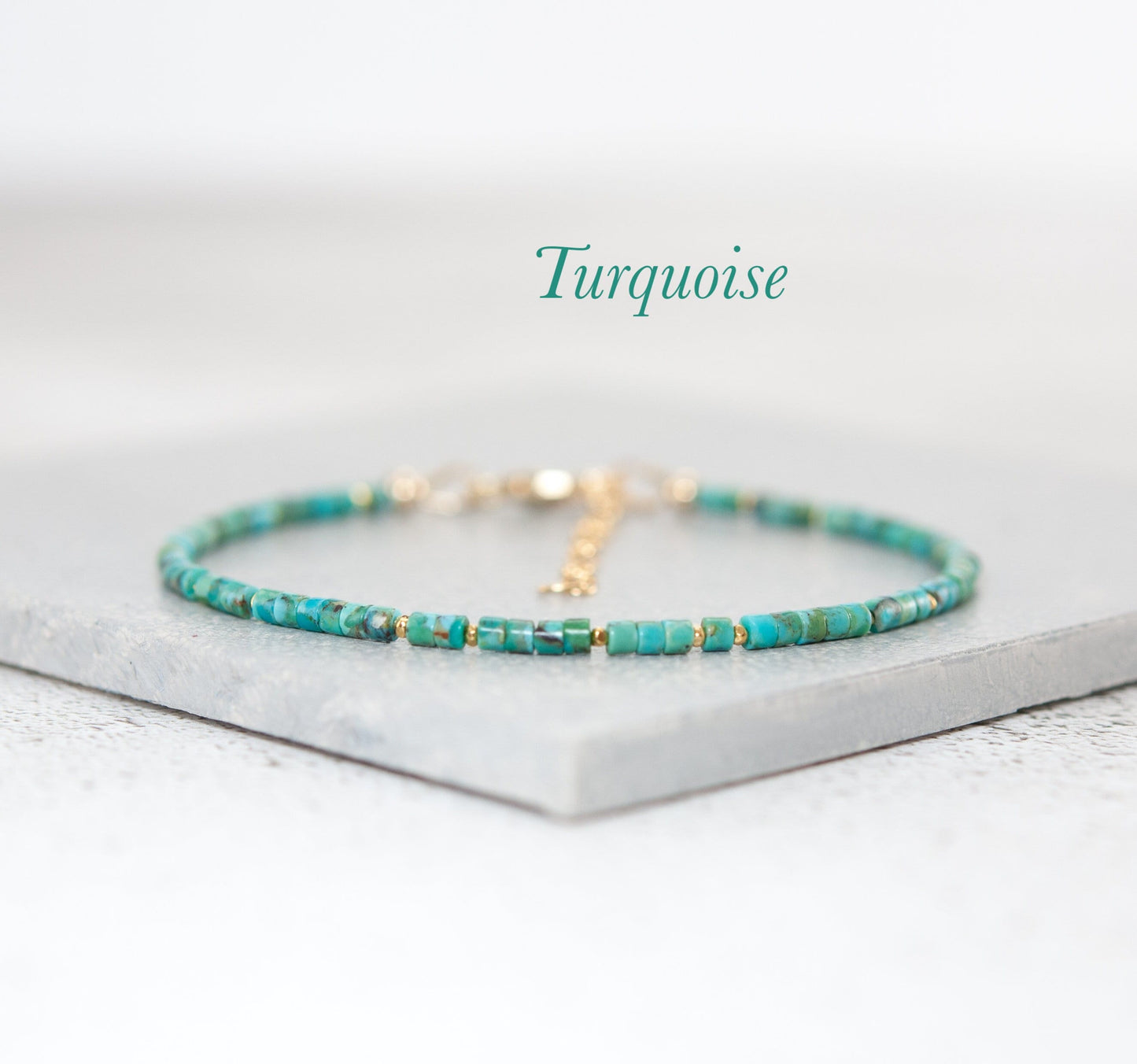 Dainty Turquoise Gemstone Heishi Bead Bracelet