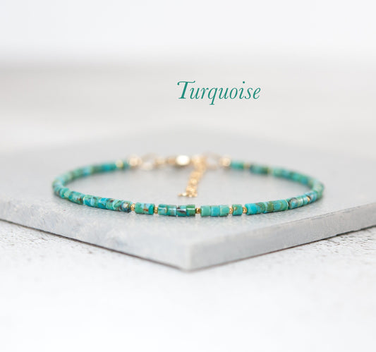 Dainty Turquoise Gemstone Heishi Bead Bracelet