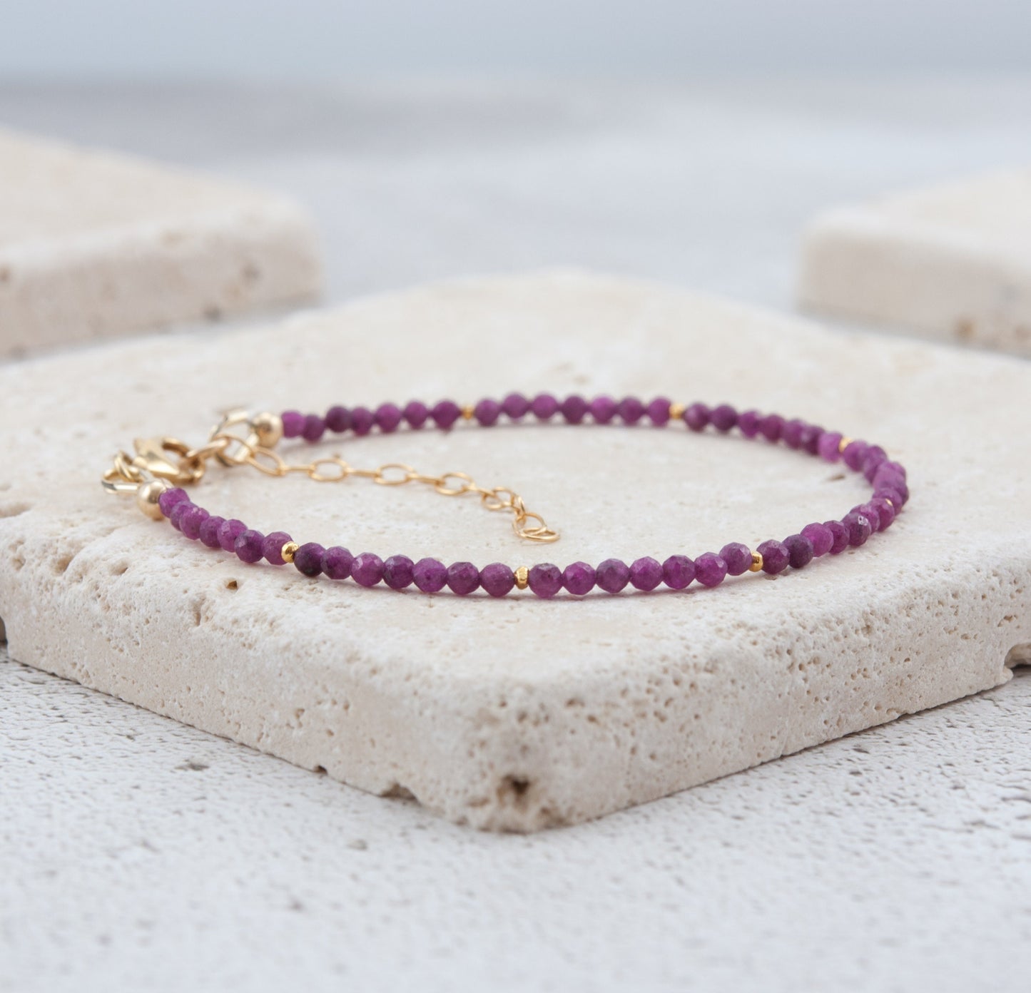 Dainty Pink Ruby Gemstone Bracelet