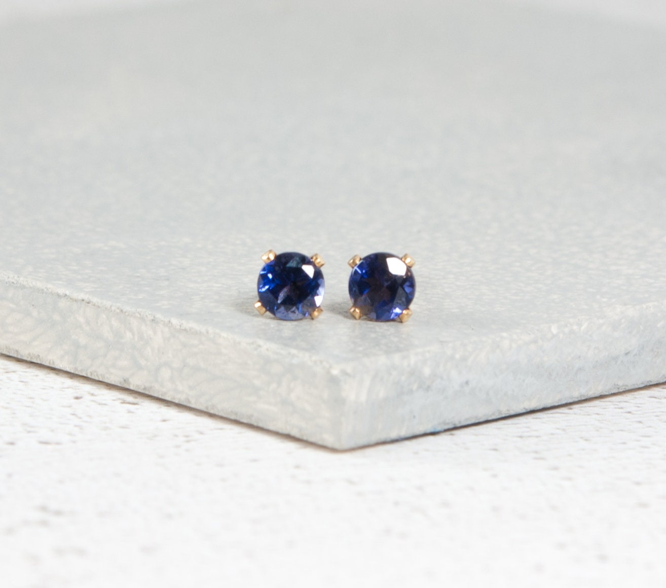 Dainty Iolite 'Water Sapphire' Gemstone Stud Earrings