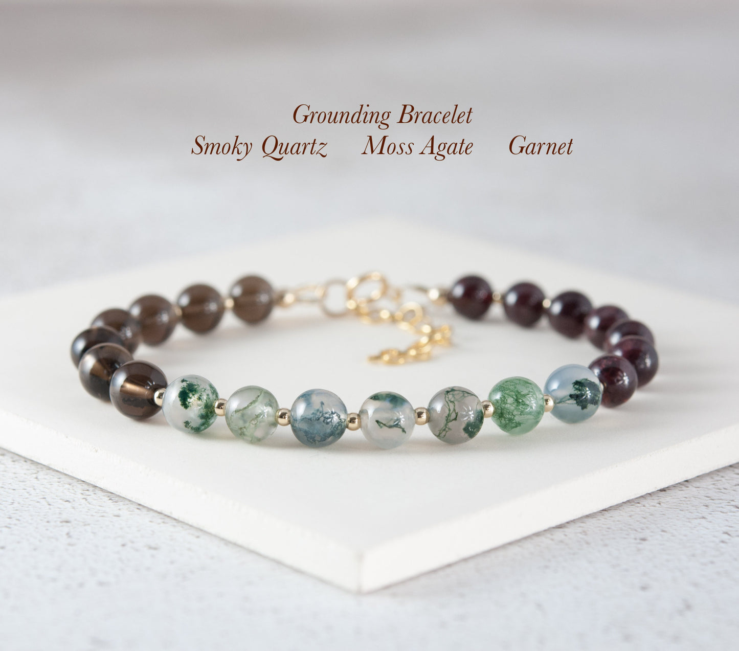 Grounding Gemstone Bracelet (Smoky Quartz, Moss Agate & Garnet)