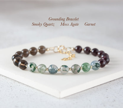 Grounding Gemstone Bracelet (Smoky Quartz, Moss Agate & Garnet)