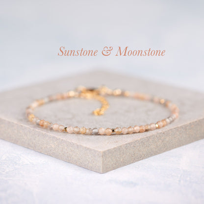 Dainty Sunstone and Moonstone GemstoneBracelet