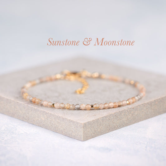 Dainty Sunstone and Moonstone GemstoneBracelet