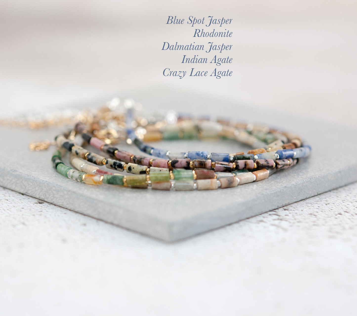 Dainty Lapis Lazuli Gemstone Tube Bead Bracelet