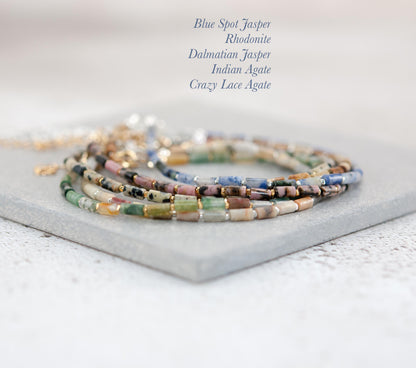 Dainty Lapis Lazuli Gemstone Tube Bead Bracelet