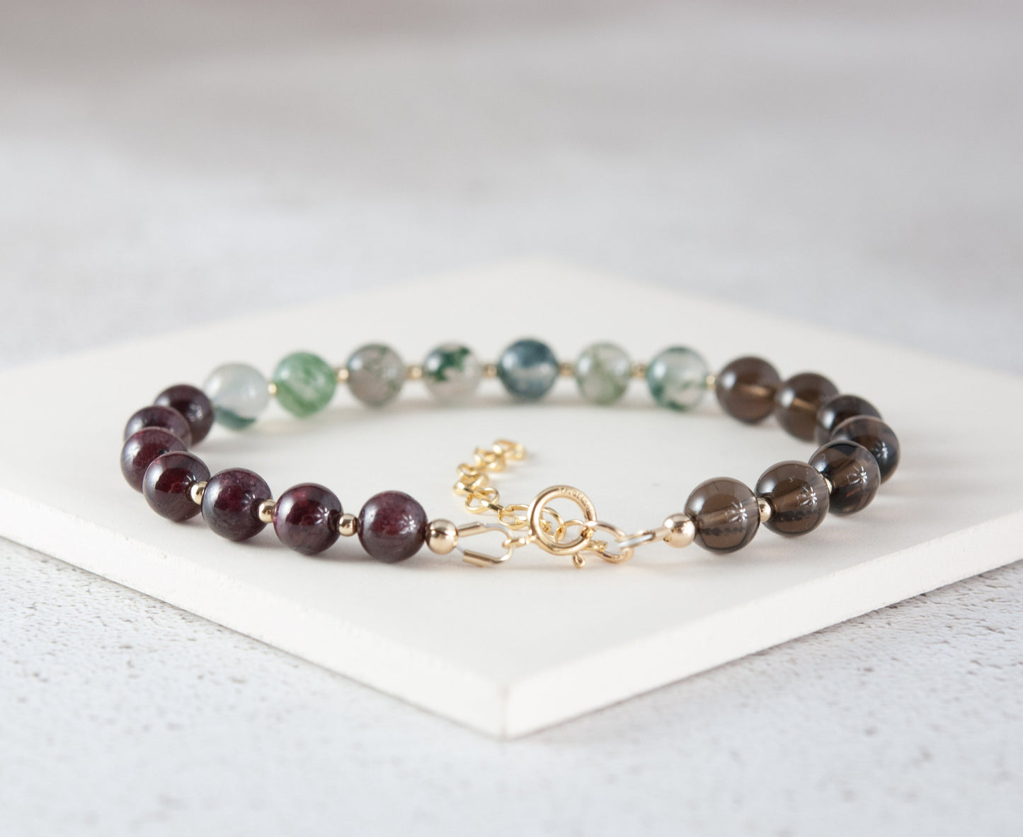 Grounding Gemstone Bracelet (Smoky Quartz, Moss Agate & Garnet)