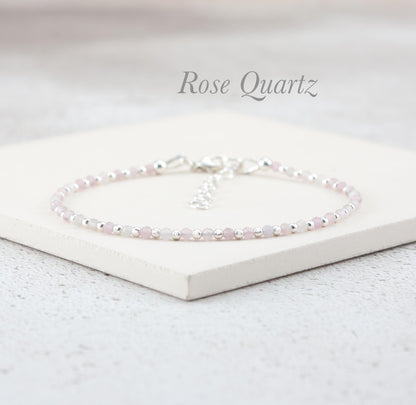 Rose Quartz & Sterling Silver or Gold Fill Bead Bracelet