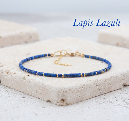 Lapis Lazuli Tiny Heishi Bead Gemstone Bracelet