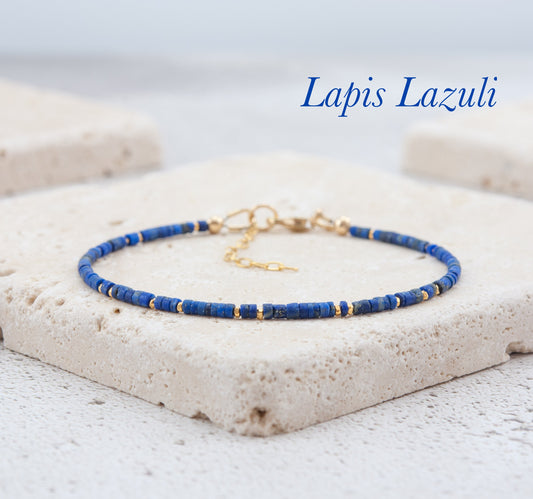 Lapis Lazuli Tiny Heishi Bead Gemstone Bracelet