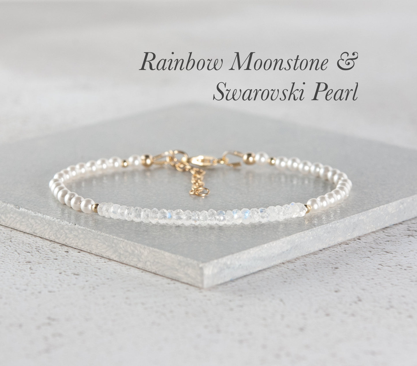 Rainbow Moonstone and Pearl Gemstone Bracelet