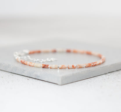Dainty Red Line Jasper Gemstone Tube Bead Bracelet