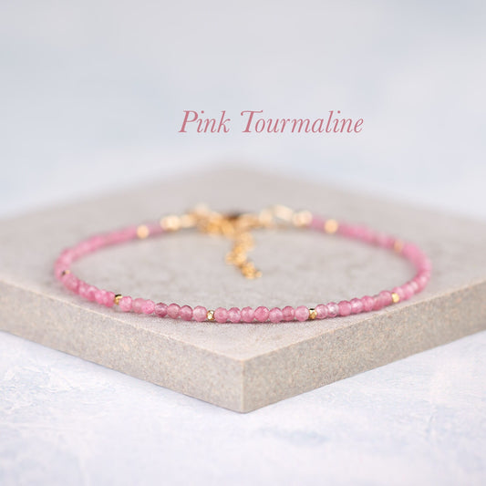 Dainty Pink Tourmaline Gemstone Bracelet