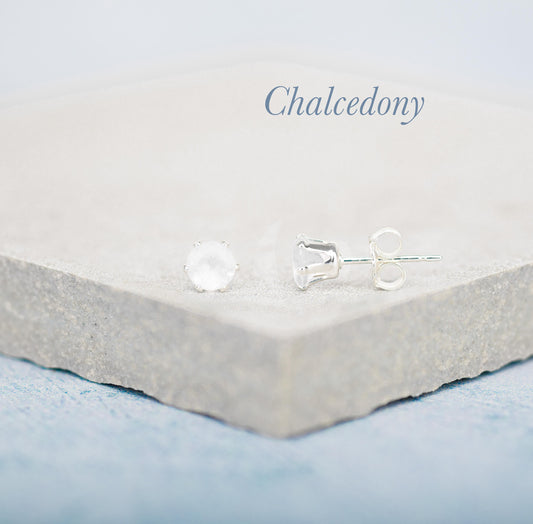 Dainty Chalcedony Gemstone Stud Earrings