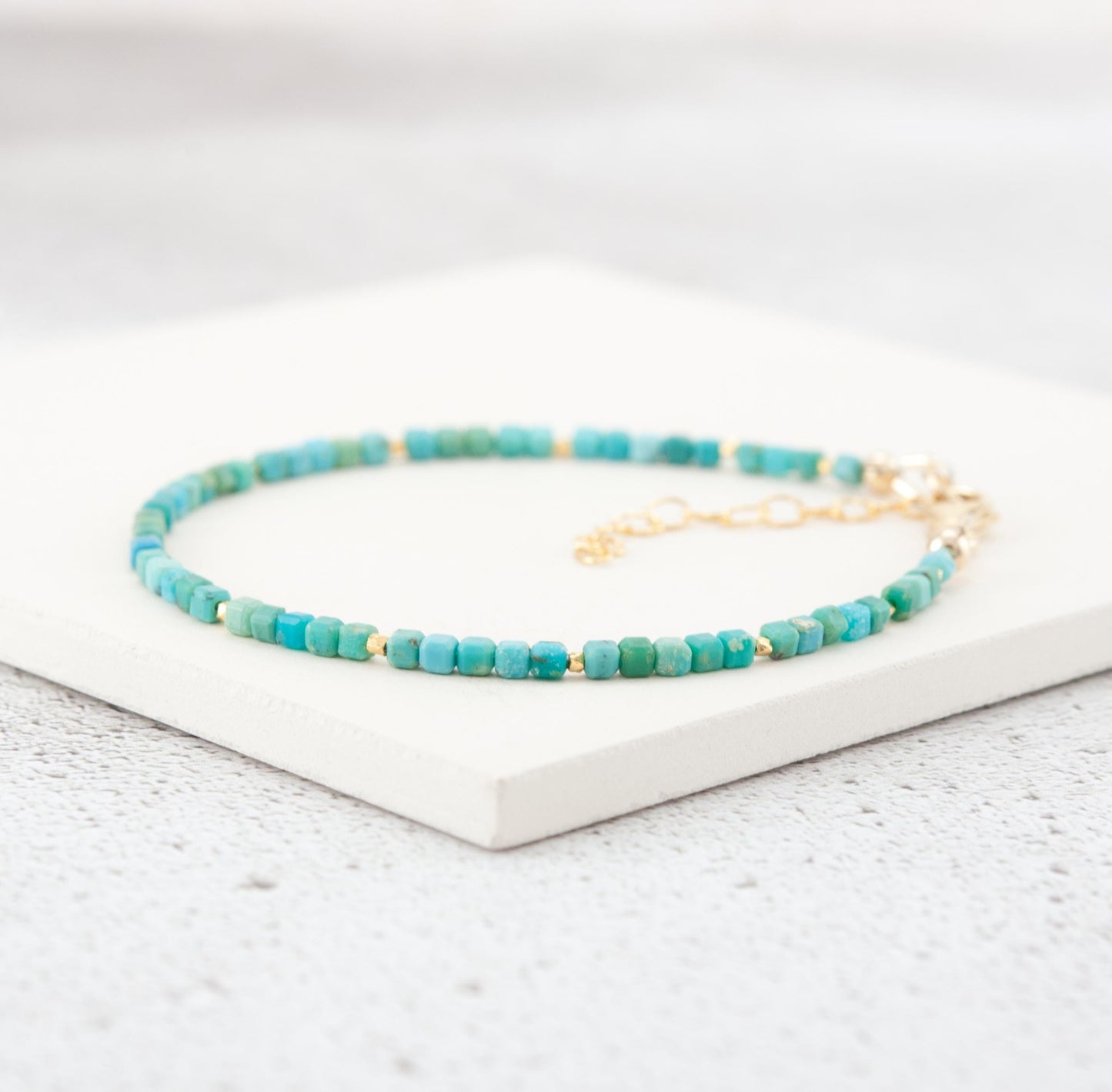 Dainty Turquoise Gemstone Cube Bead Bracelet