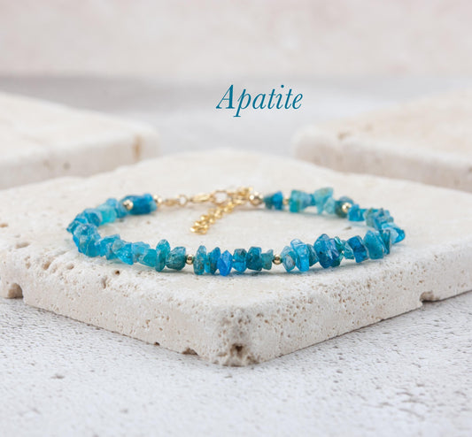 Raw Neon Blue Apatite Gemstone Bracelet
