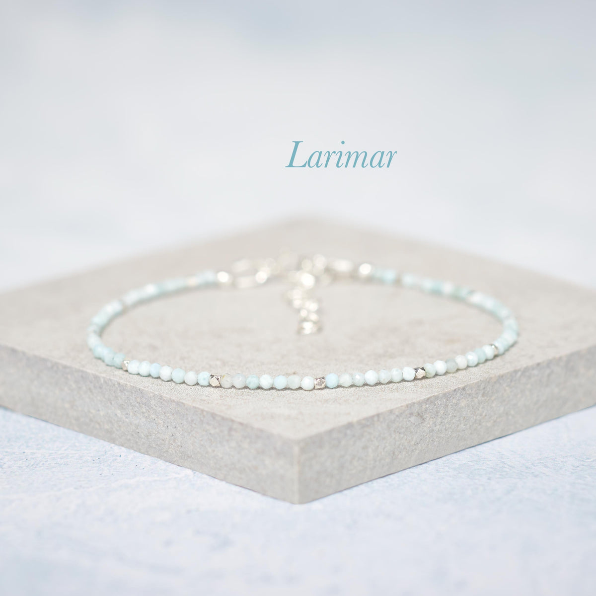 Set Of 4 Dainty Gemstone Stacking Bracelets, Larimar, Smoky Quartz, Tanzanite & Topaz