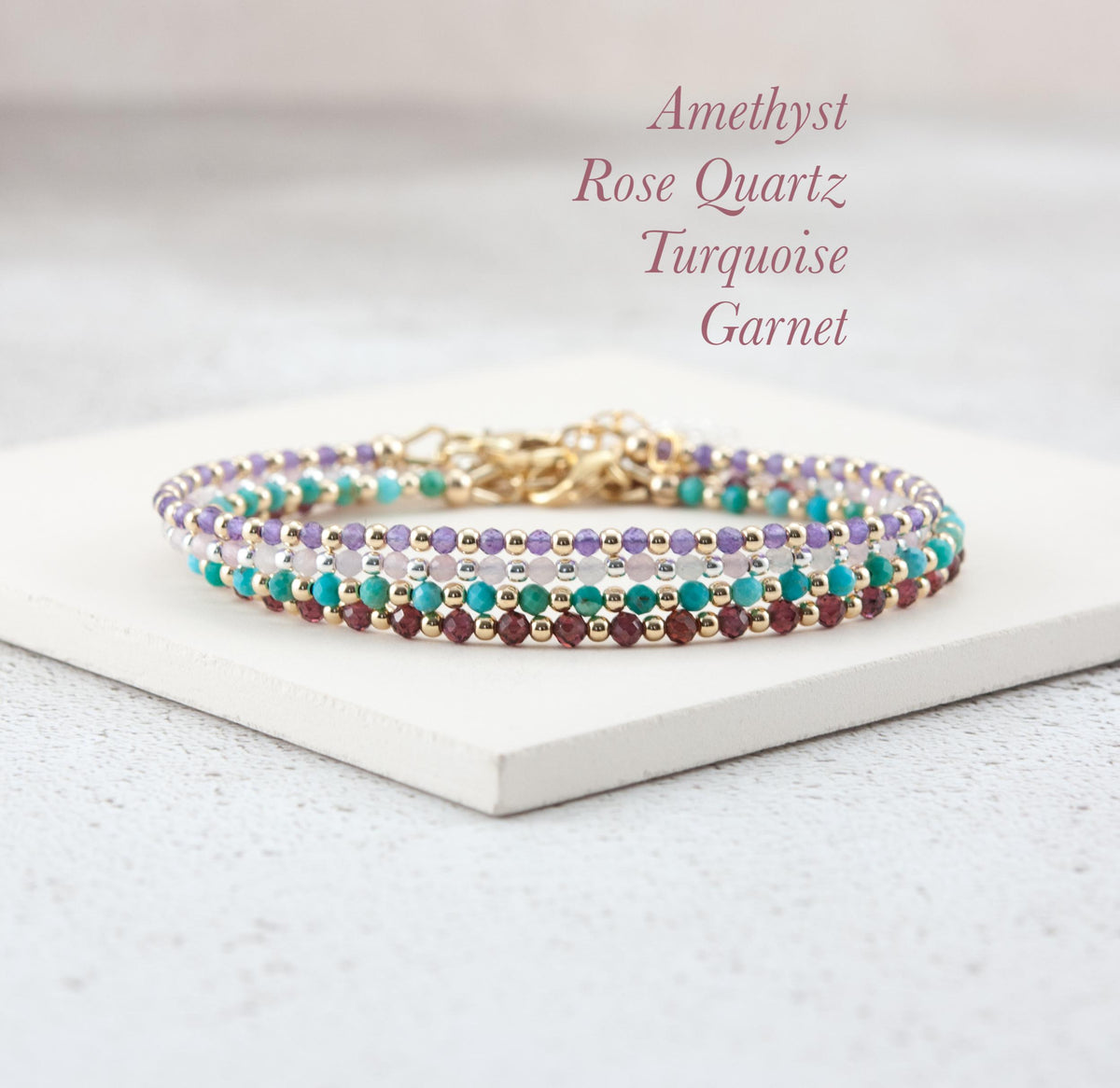 Rose Quartz & Sterling Silver or Gold Fill Bead Bracelet