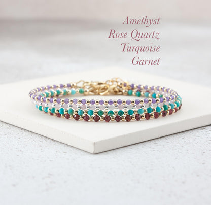 Rose Quartz & Sterling Silver or Gold Fill Bead Bracelet