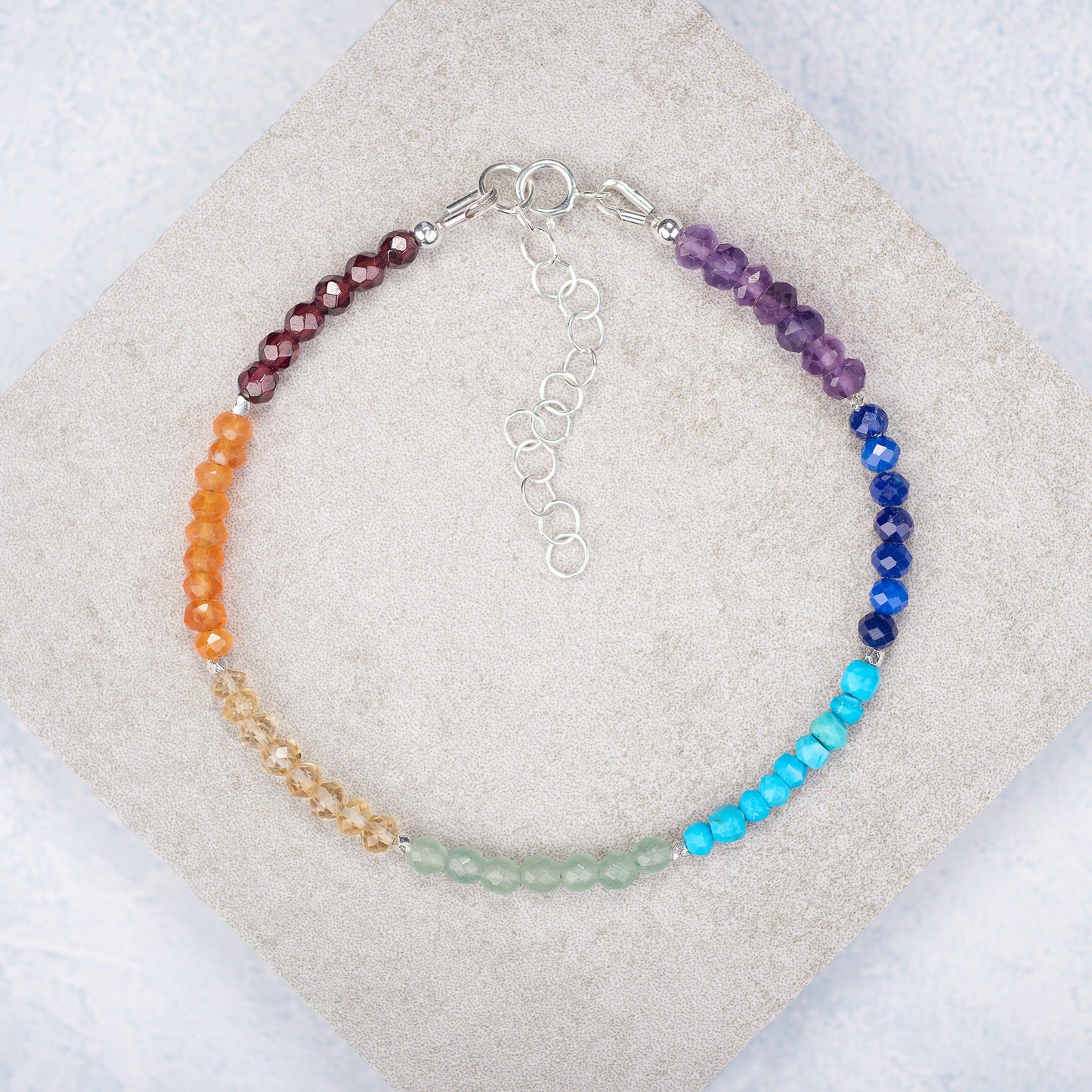 Dainty Seven Chakra Rainbow Gemstone Bracelet
