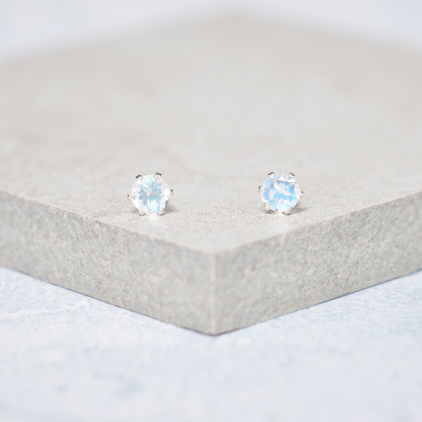 Dainty Rainbow Moonstone Stud Earrings (AAA Grade)