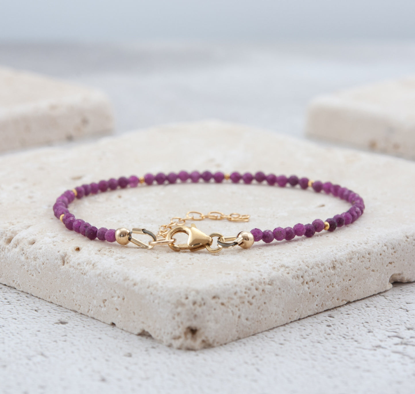 Dainty Pink Ruby Gemstone Bracelet