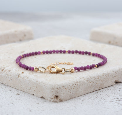 Dainty Pink Ruby Gemstone Bracelet