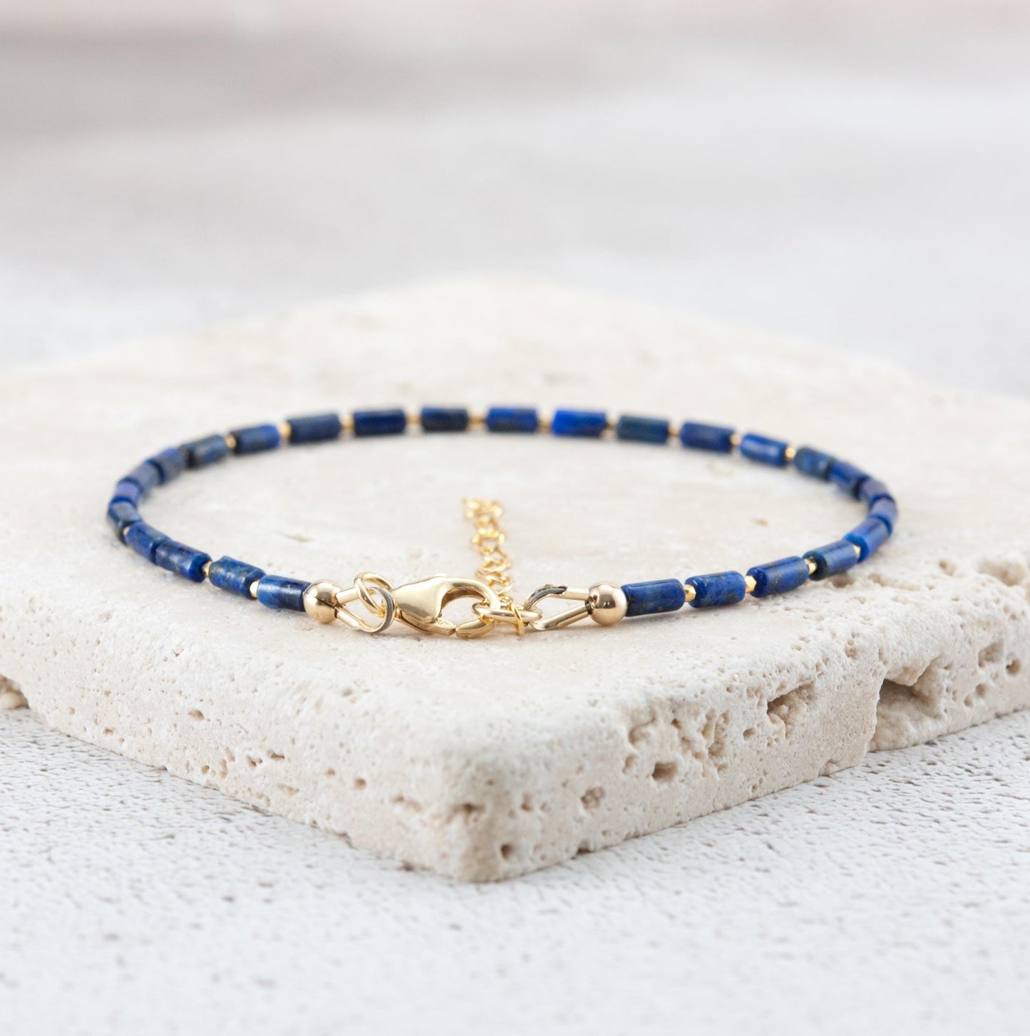 Dainty Lapis Lazuli Gemstone Tube Bead Bracelet