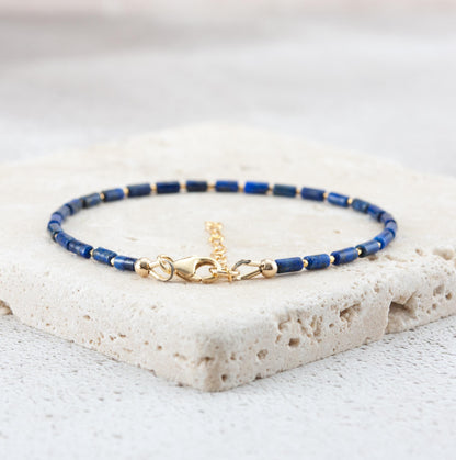 Dainty Lapis Lazuli Gemstone Tube Bead Bracelet