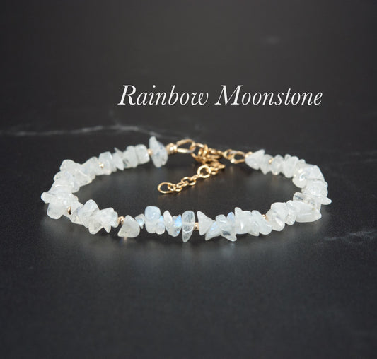 Raw Rainbow Moonstone Gemstone Bracelet