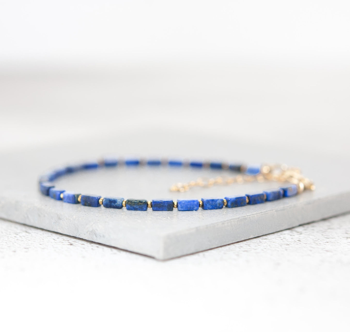 Dainty Lapis Lazuli Gemstone Cuboid Bead Bracelet